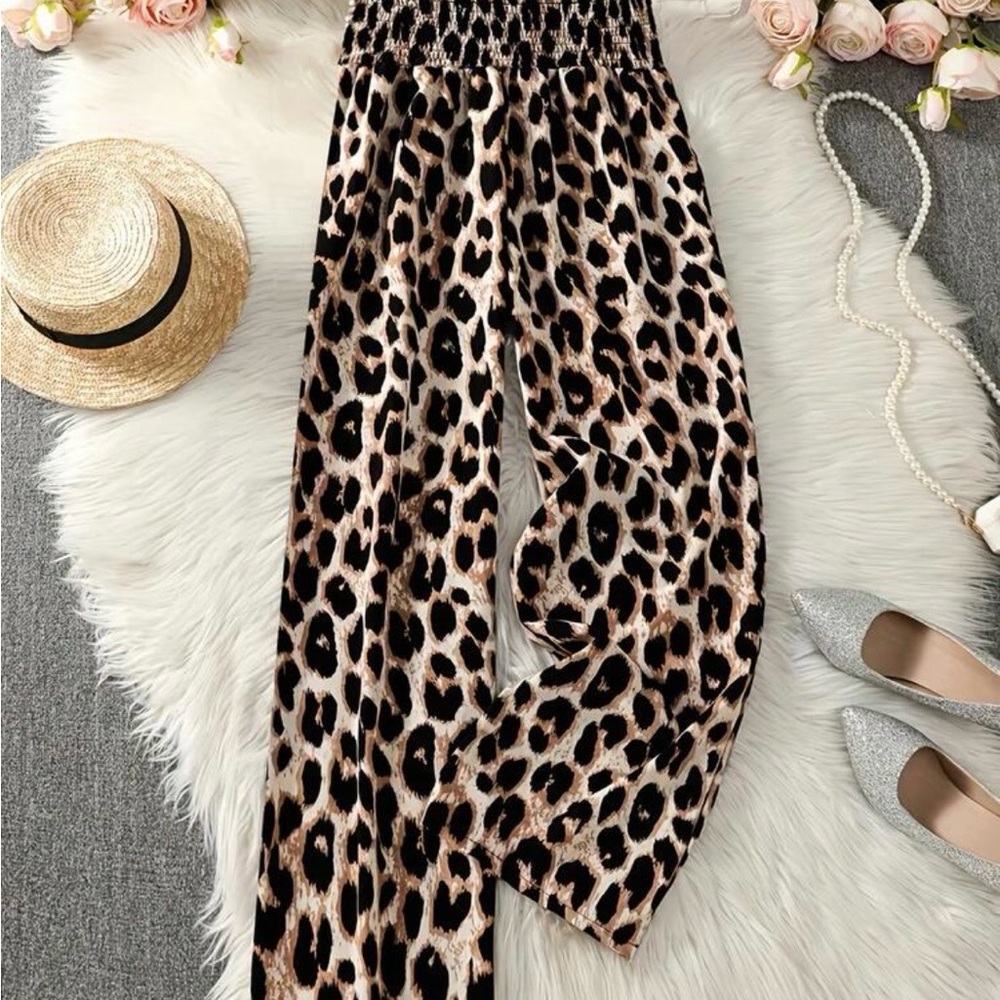 Leopard Print Wide Leg Pants - Animal Print Casual Trousers